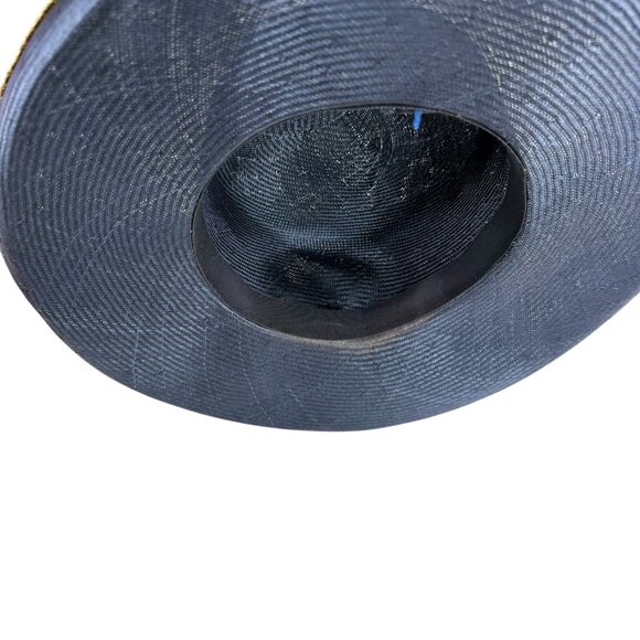 Mr John Classic Church Hat Blue And Gold Floral Bow Embellishments Wide Brim - Picture 11 of 11